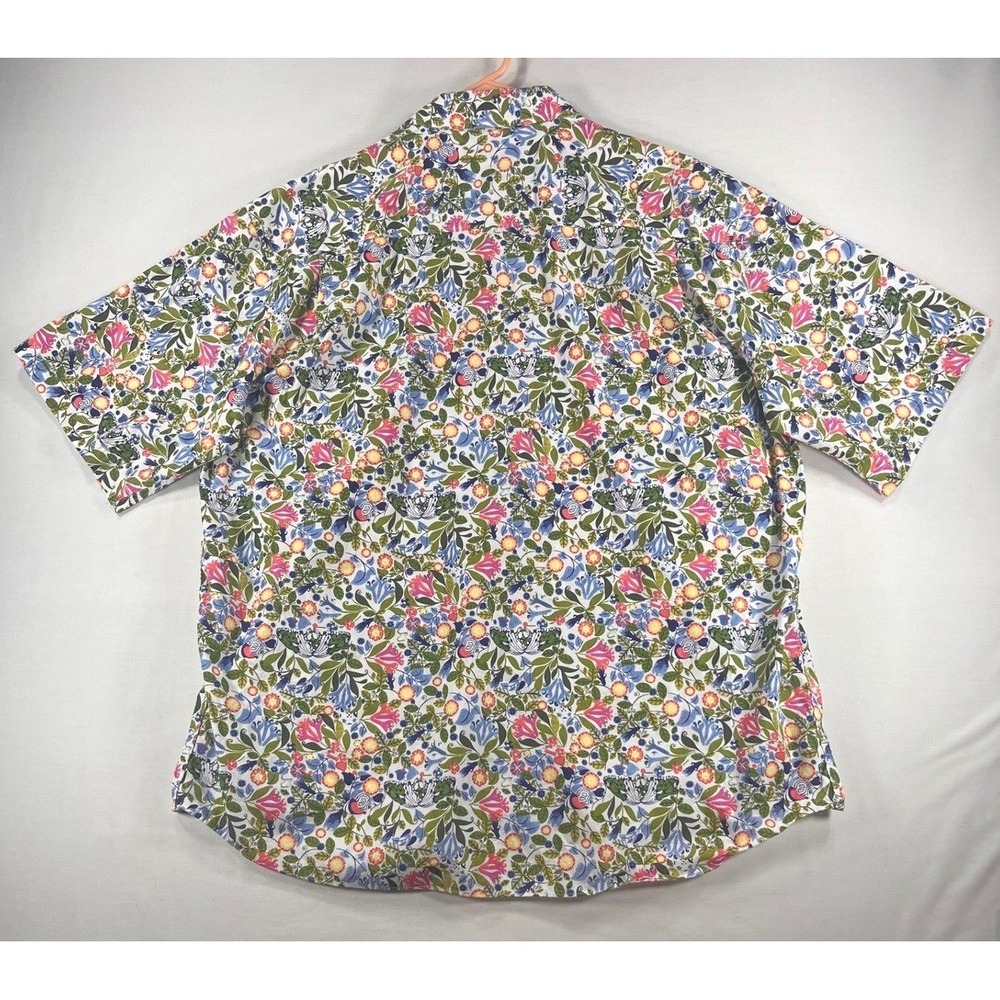 Alan Flusser Mens XXL Short Sleeve Floral Butterfly Cotton Button Up Shirt Multi - Picture 7 of 8